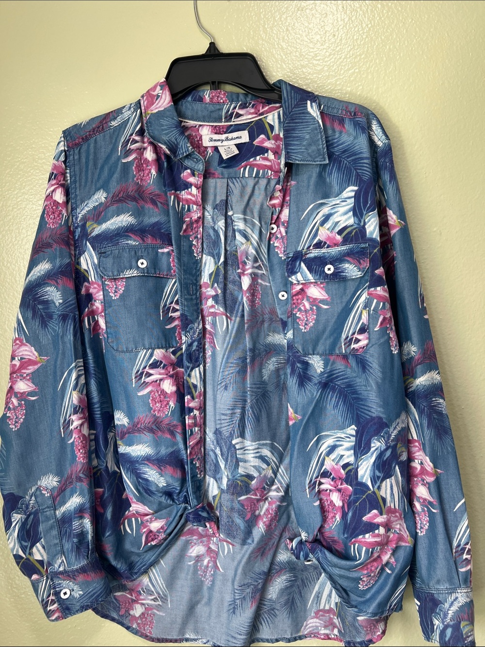 Tommy Bahama Blue Floral Shirt Jacket with Pink Floral Print